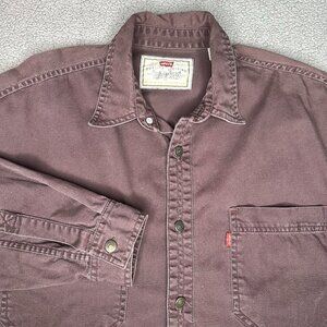 Vintage 90s Levis Denim Shirt Mens Medium Brown Jean Button Up Distressed Cowboy